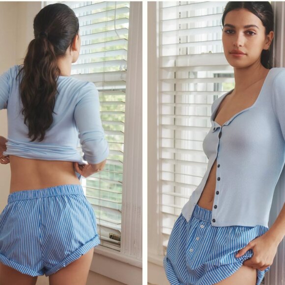 Anthropologie The Wren Stripe Boxer Shorts: Rolled Edition Size L - Picture 9 of 9